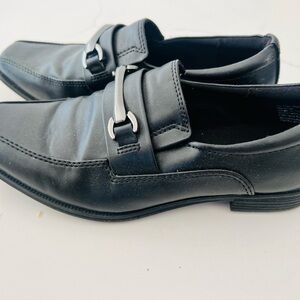 Boy’s Black Leather Slip-On Dress Shoes with Silver Bit
